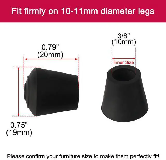 Alt view image 2 of 7 - 8pcs Chair Leg Tips Caps 10mm 3/8 Inch Inner Dia Anti Slip Rubber Furniture Table Feet Cover Floor Protector Reduce Noise Prevent Scratches