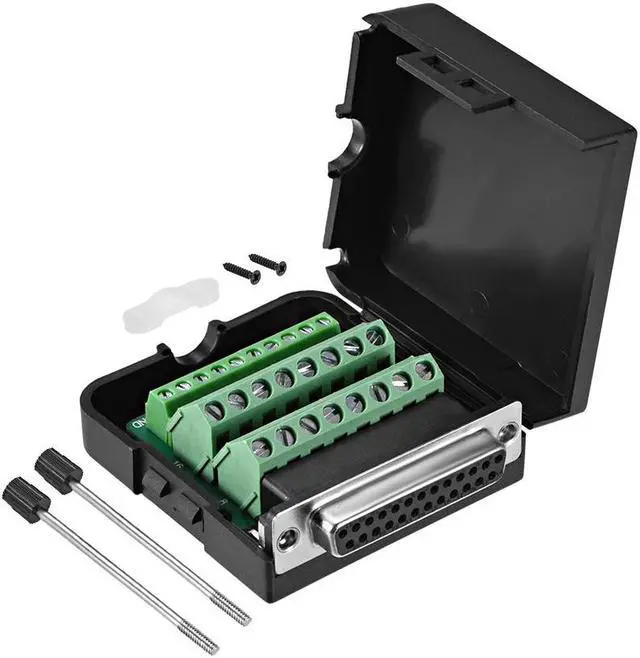 Main image of D-sub DB25 Breakout Board Connector with Case 25 Pin 2-row Female Port Solderless Terminal Block Adapter with Thumb Screws
