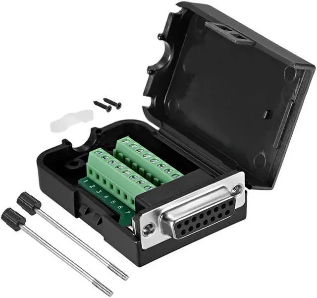 Main image of D-sub DB15 Breakout Board Connector with Case 15 Pin 2 Row Female Port Solderless Terminal Block Adapter with Thumb Screws