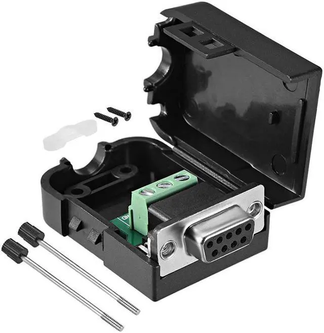 Main image of D-sub DB9 Breakout Board Connector with Case 9 Pin 2-row Female Port Solderless Terminal Block Adapter with Thumb Scews