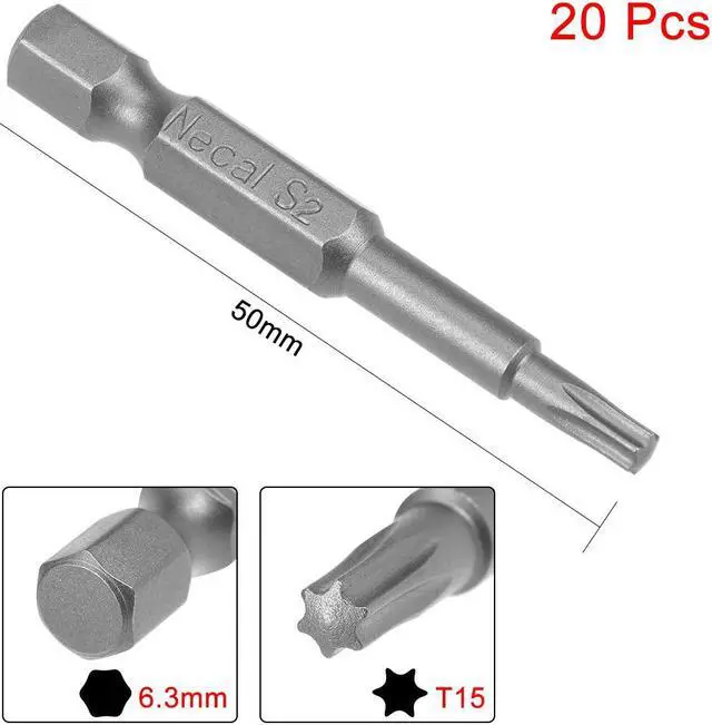 Alt view image 2 of 4 - 20pcs 50mm Long 1/4" Hex Shank T15 Magnetic Torx Head Screwdriver Bits S2 High Alloy Steel