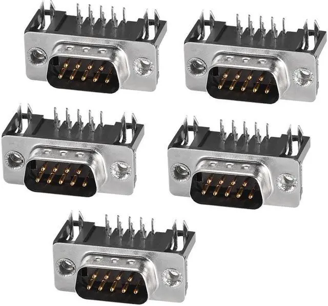 Main image of D-sub Connector Male Plug 9-pin 2-row Right Angle Port Terminal Breakout for Mechanical Equipment Black Pack of 5