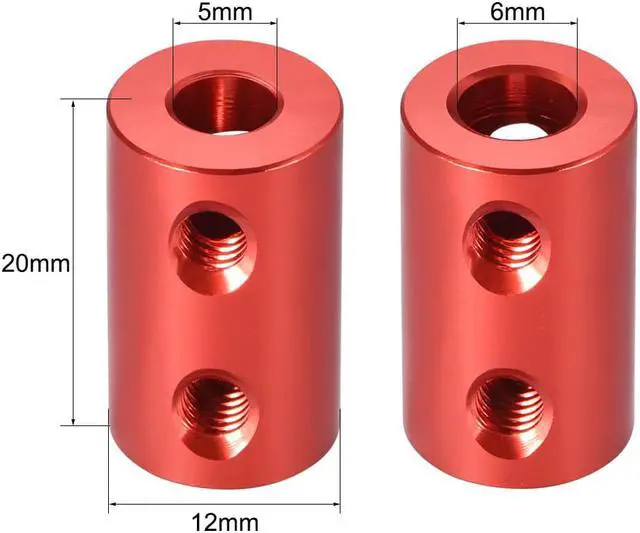 Alt view image 3 of 3 - Shaft Coupling 5mm to 6mm Bore L20xD12 Robot Motor Wheel Rigid Coupler Connector Red 2 PCS