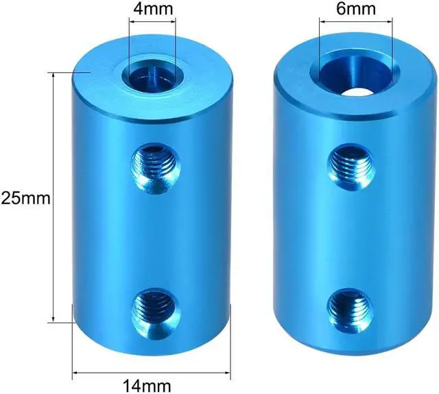 Alt view image 3 of 3 - Shaft Coupling 4mm to 6mm Bore L25xD14 Robot Motor Wheel Rigid Coupler Connector Blue 2pcs