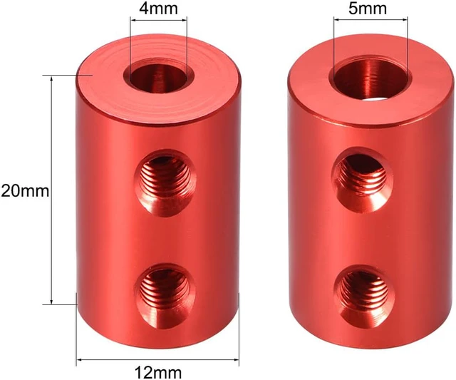Alt view image 3 of 3 - Shaft Coupling 4mm to 5mm Bore L20xD12 Robot Motor Wheel Rigid Coupler Connector Red 2 PCS