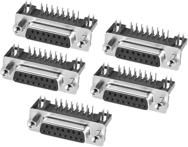 Main image of D-sub Connector Female Socket 15-pin 2-row Right Angle Port Terminal Breakout Solder Type for Mechanical Equipment Black Pack of 5