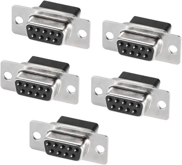 Main image of D-sub Connector Female Socket 9-position 2-row Crimp Style Port Terminal Breakout for Mechanical Equipment Black Packof 5
