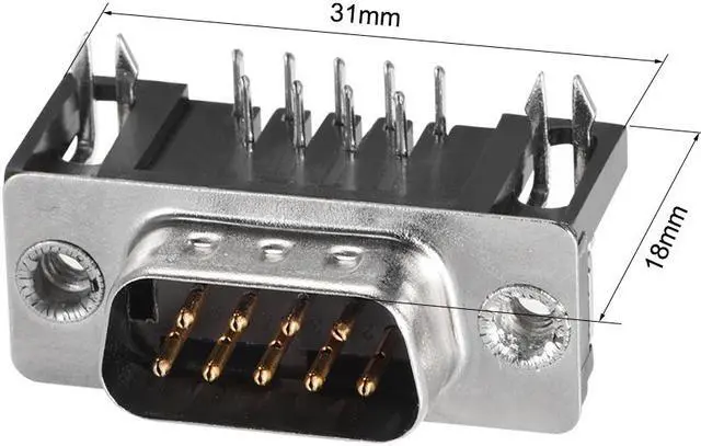 Alt view image 4 of 4 - D-sub Connector Male Plug 9-pin 2-row Right Angle Port Terminal Breakout for Mechanical Equipment Black Pack of 5