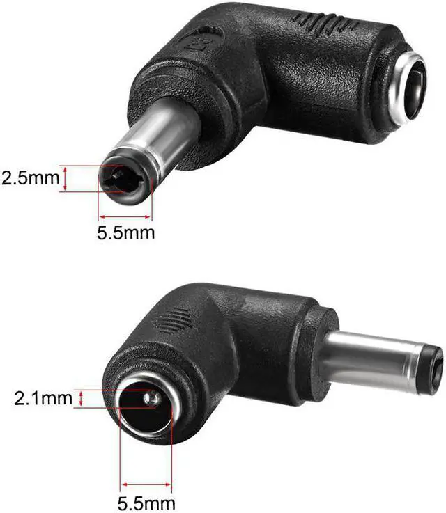 Alt view image 2 of 3 - DC Power Connector 90 Degree Right Angle 5.5mm x 2.5mm Male to 5.5mm x 2.1mm Female Coupler Adapter Converter 5Pcs