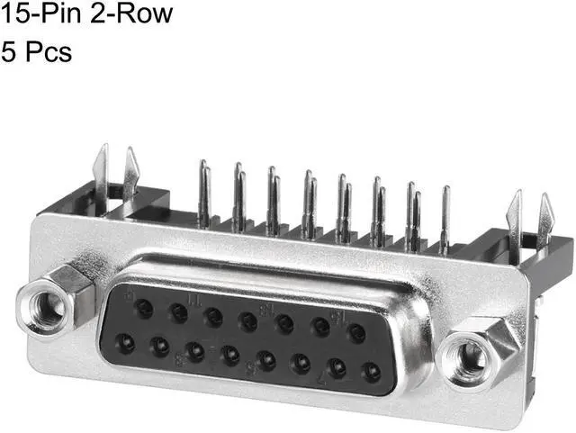 Alt view image 2 of 4 - D-sub Connector Female Socket 15-pin 2-row Right Angle Port Terminal Breakout Solder Type for Mechanical Equipment Black Pack of 5
