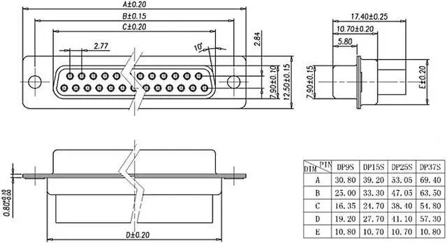 Alt view image 4 of 4 - D-sub Connector Female Socket 9-position 2-row Crimp Style Port Terminal Breakout for Mechanical Equipment Black Packof 5