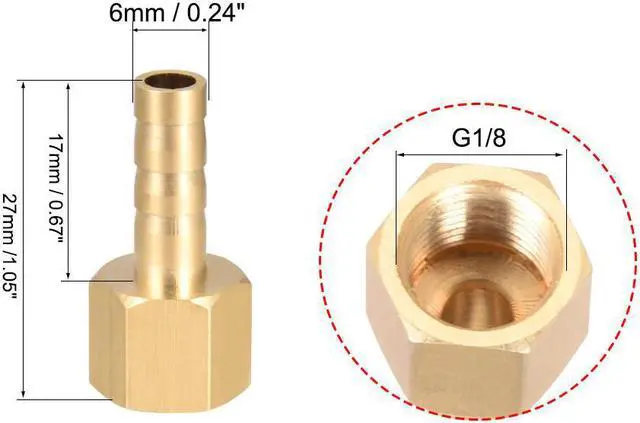 Alt view image 2 of 3 - Brass Barb Hose Fitting Connector Adapter 6mm or 15/64" Barbed x 1/8" G Female Pipe 2pcs