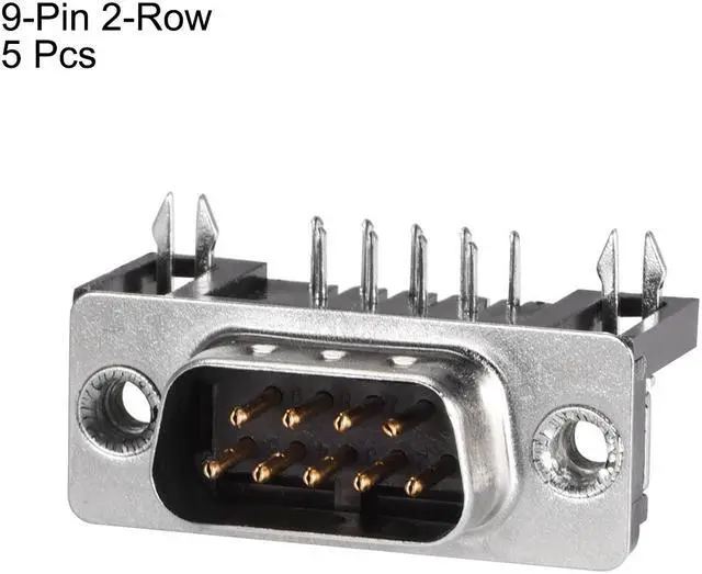 Alt view image 2 of 4 - D-sub Connector Male Plug 9-pin 2-row Right Angle Port Terminal Breakout for Mechanical Equipment Black Pack of 5
