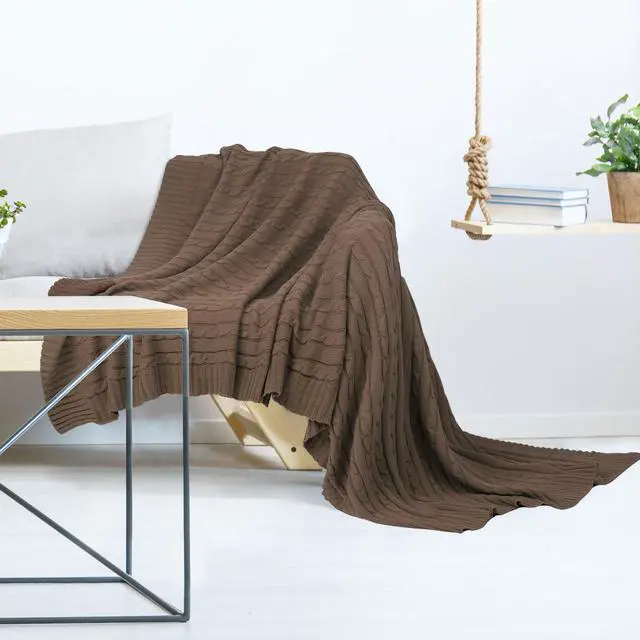 Alt view image 4 of 7 - Cotton Cable Knit Throw Blanket Super Soft Throw Couch Covers Decorative Knitted Blankets for Sofa Bed, Brown Throw(47" x 70")