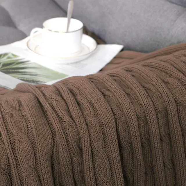 Alt view image 7 of 7 - Cotton Cable Knit Throw Blanket Super Soft Throw Couch Covers Decorative Knitted Blankets for Sofa Bed, Brown Throw(47" x 70")