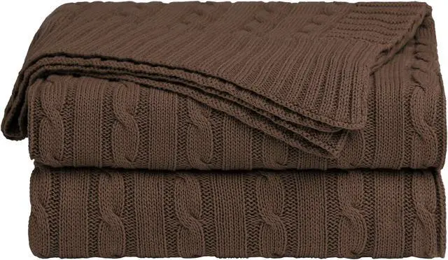 Main image of Cotton Cable Knit Throw Blanket Super Soft Throw Couch Covers Decorative Knitted Blankets for Sofa Bed, Brown Throw(47" x 70")