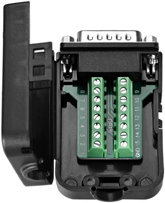 Alt view image 3 of 3 - D-sub DB15 Breakout Board Connector with Case 15 Pin 2-row Male Port Solderless Terminal Block Adapter with Positioning Nuts