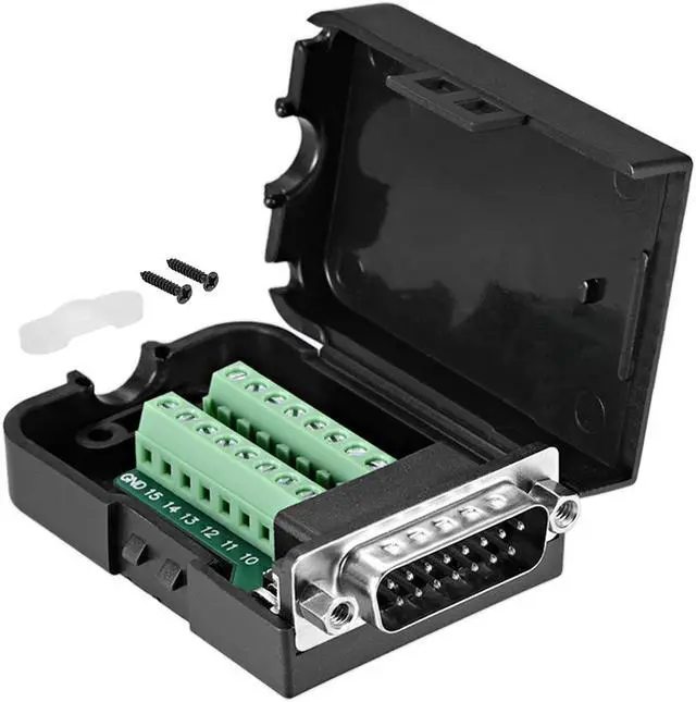 Main image of D-sub DB15 Breakout Board Connector with Case 15 Pin 2-row Male Port Solderless Terminal Block Adapter with Positioning Nuts