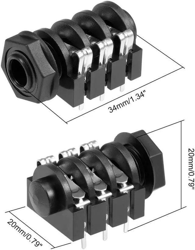 Alt view image 2 of 3 - PCB Mount 6.35mm 6 Pin Socket Headphone Stereo Jack Audio Video Connector Black 5Pcs