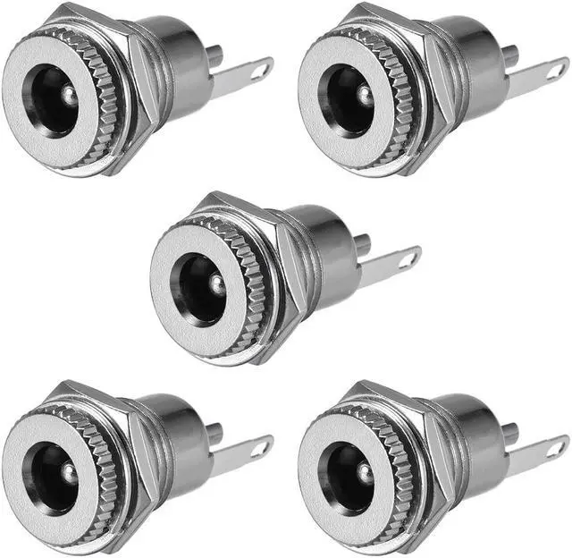 Main image of Panel Mount DC Connector Power Audio Video Socket Female 5.5mm x 2.5mm Silver Tone 5Pcs