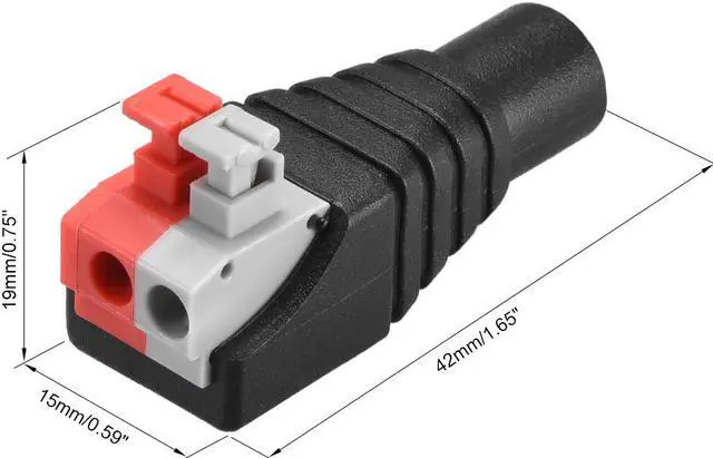 Alt view image 2 of 4 - DC Female Connector 5.5x2.1mm Power Adapter Push Type 2Pcs for Led Strip CCTV Camera Cable Wire Ends