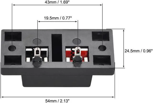 Alt view image 2 of 2 - 2 Way Spring Speaker Terminal Clip Push Release Connector Audio Cable Terminals Strip Block 19.5mm Pin Distance