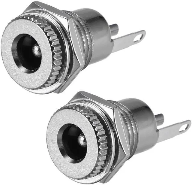 Main image of Panel Mount DC Connector Power Audio Video Socket Female 5.5mm x 2.5mm Silver Tone 2Pcs