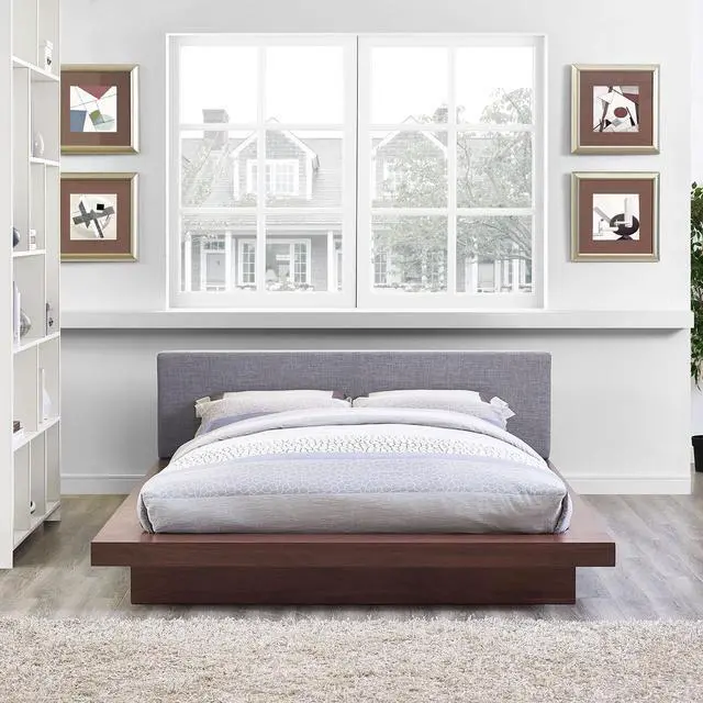 Alt view image 5 of 5 - Freja Queen Fabric Platform Bed - Walnut Gray