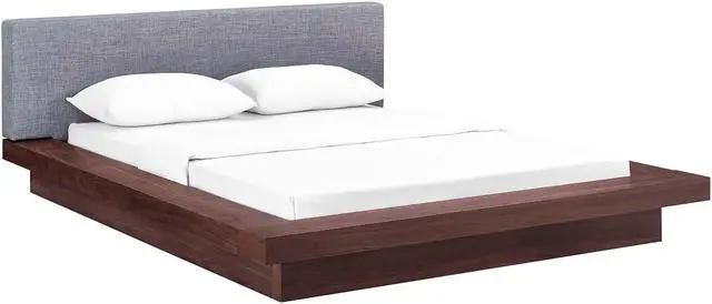 Main image of Freja Queen Fabric Platform Bed - Walnut Gray