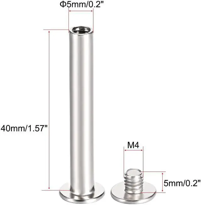 Alt view image 2 of 3 - M4x40mm Round Cross Head Screw Post Binding Leather Fastener, Nickel Plated, 10 Sets