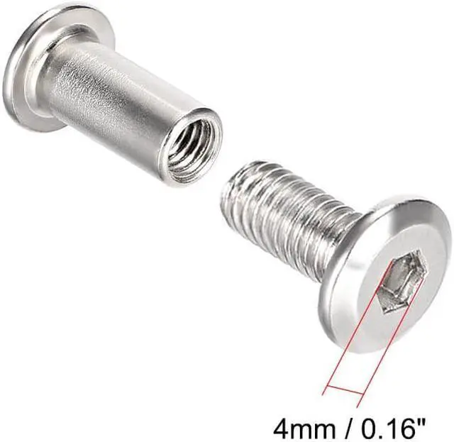 Alt view image 3 of 3 - Hex Socket Screw Post Binding Binder Leather Fastener, M6x10mm, Carbon Steel Zinc Plated, 10 Sets