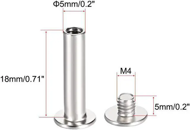 Alt view image 2 of 4 - M4x18mm Round Cross Head Screw Post Binding Leather Fastener, Nickel Plated, 25 Sets