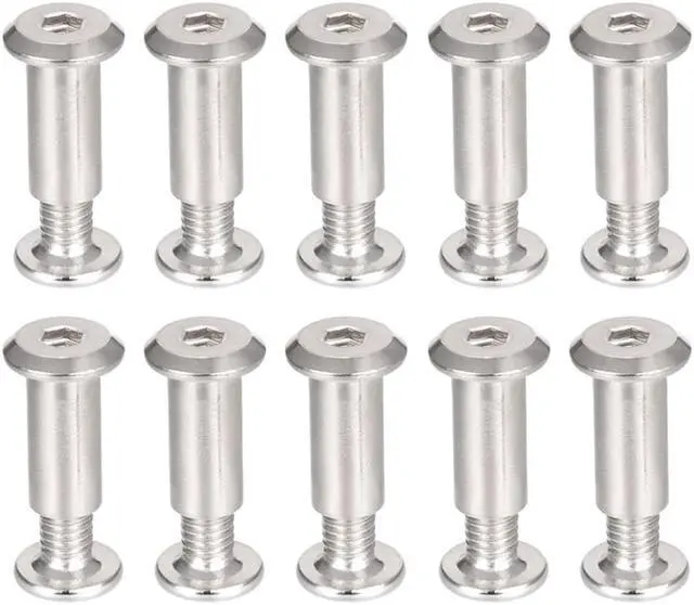 Main image of Hex Socket Screw Post Binding Binder Leather Fastener, M6x10mm, Carbon Steel Zinc Plated, 10 Sets