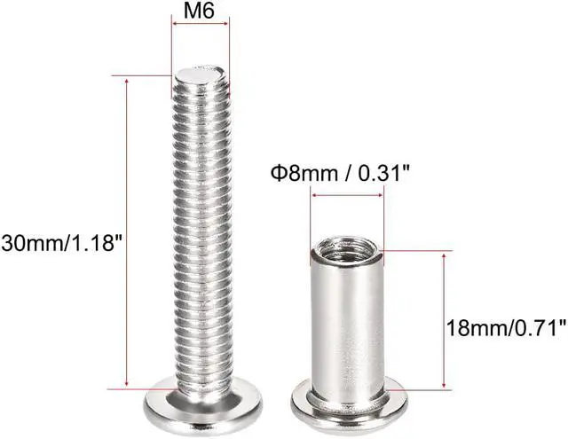 Alt view image 2 of 3 - Hex Socket Screw Post Binding Bolts Leather Fastener, M6x30mm, Carbon Steel Zinc Plated, 10 Sets