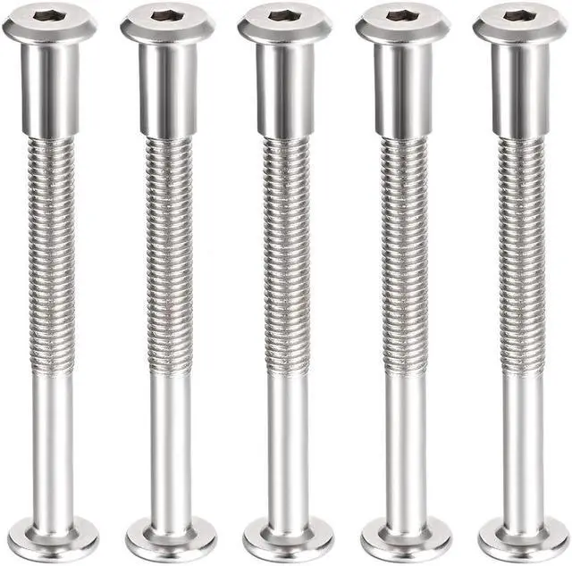 Main image of Hex Socket Screw Post Binding Leather Fastener, M8x90mm, Carbon Steel Nickel Plated, 5 Sets