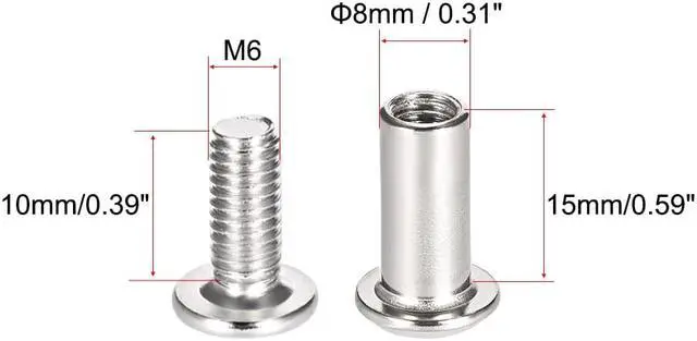 Alt view image 2 of 3 - Hex Socket Screw Post Binding Binder Leather Fastener, M6x10mm, Carbon Steel Zinc Plated, 10 Sets