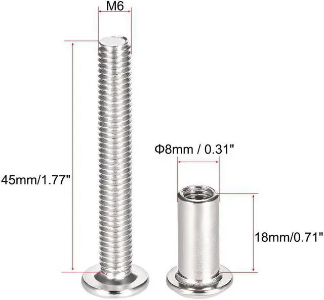 Alt view image 2 of 3 - Hex Socket Screw Post Binding Bolts Leather Fastener, M6x45mm, Carbon Steel Zinc Plated, 10 Sets