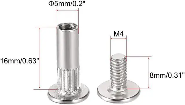 Alt view image 2 of 4 - M4x16mm Round Cross Head Screw Post Binding Leather Fastener, Nickel Plated, 20 Sets