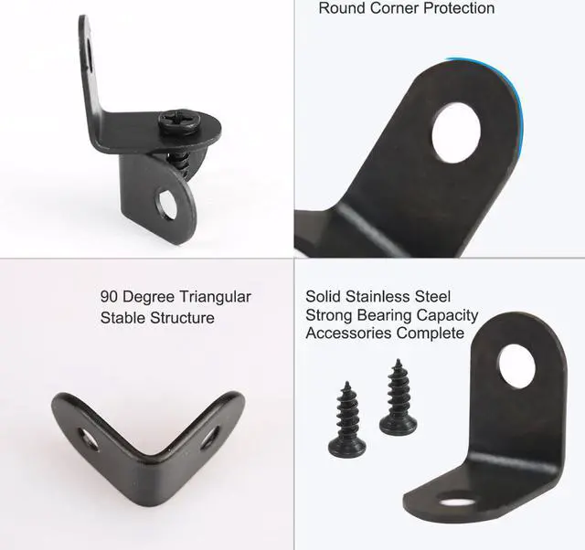 Alt view image 4 of 7 - 40pcs Angle Bracket Metal 12x12mm Black Corner Brace Fastener L Shaped Right Angle Brackets Corner Protector Shelf Support with Screws for Furniture