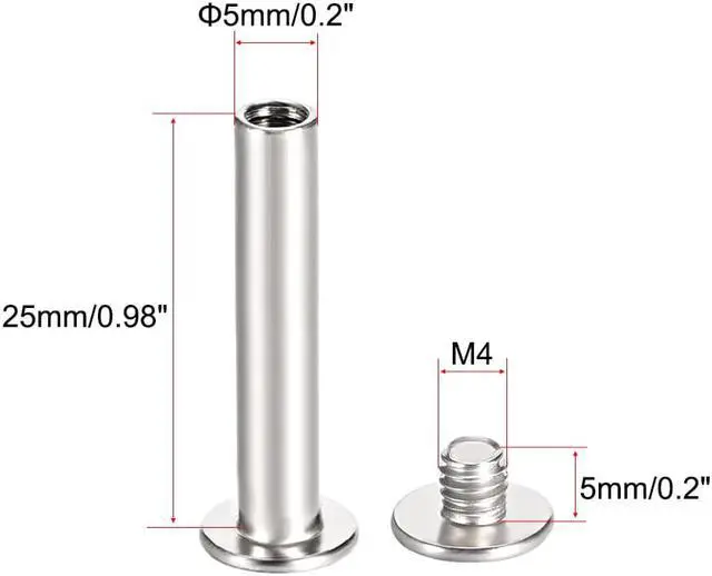 Alt view image 2 of 4 - M4x25mm Round Cross Head Screw Post Binding Leather Fastener, Nickel Plated, 25 Sets