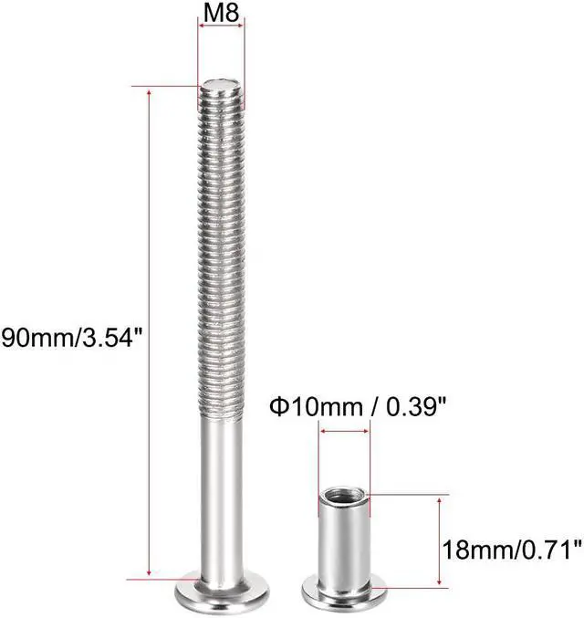 Alt view image 2 of 3 - Hex Socket Screw Post Binding Leather Fastener, M8x90mm, Carbon Steel Nickel Plated, 5 Sets