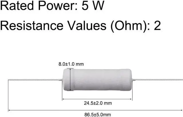 Alt view image 2 of 5 - 10 Pcs Metal Oxide Film Resistor, 5% Tolerance, Axial Lead, 5W, Flame Proof, 2 Ohm Resistance for DIY Electronic Projects and Experiments