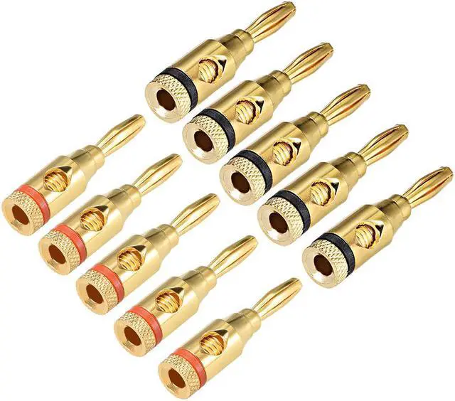 Main image of Gold 4mm Plated Banana Connector Open Screw Type 10Pcs for Speaker Wire Home Theater