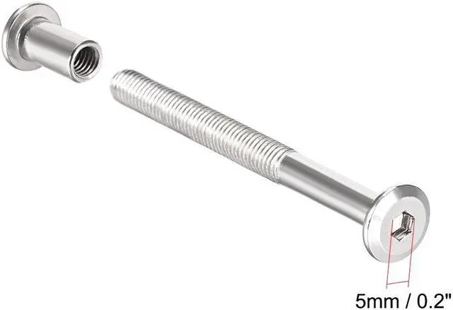 Alt view image 3 of 3 - Hex Socket Screw Post Binding Leather Fastener, M8x90mm, Carbon Steel Nickel Plated, 5 Sets