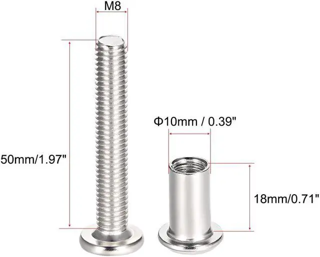 Alt view image 2 of 3 - Hex Socket Screw Post Binding Leather Fastener, M8x50mm, Carbon Steel Nickel Plated, 5 Sets