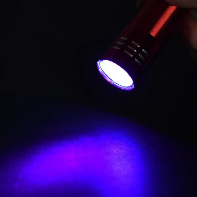 Alt view image 5 of 5 - UV Mini 9 LED Aluminum Flashlight Ultraviolet Blacklight Torch with Lanyard AAA Battery Not Included Red for Pet Stains, Bed Bug and Scorpions