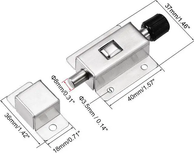 Alt view image 2 of 4 - Door Barrel Bolt, Stainless Steel 304 Security Push Button Spring Loaded Latch, 5 Pcs
