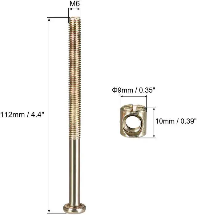 Alt view image 3 of 4 - M6 x 110mm Furniture Bolts Nut Set Hex Socket Screw with Barrel Nuts Phillips-Slotted Zinc Plated 10 Sets
