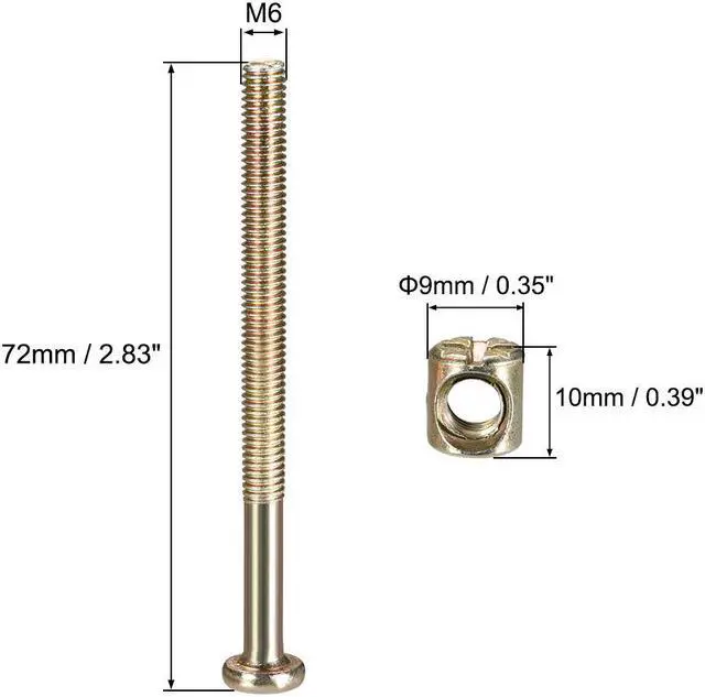 Alt view image 3 of 4 - M6 x 70mm Furniture Bolts Nut Set Hex Socket Screw with Barrel Nuts Phillips-Slotted Zinc Plated 10 Sets