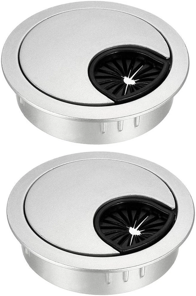 Main image of Cable Hole Cover, 2" Zinc Alloy Desk Grommet for Wire Organizer, 2 Pcs (Silver Tone)